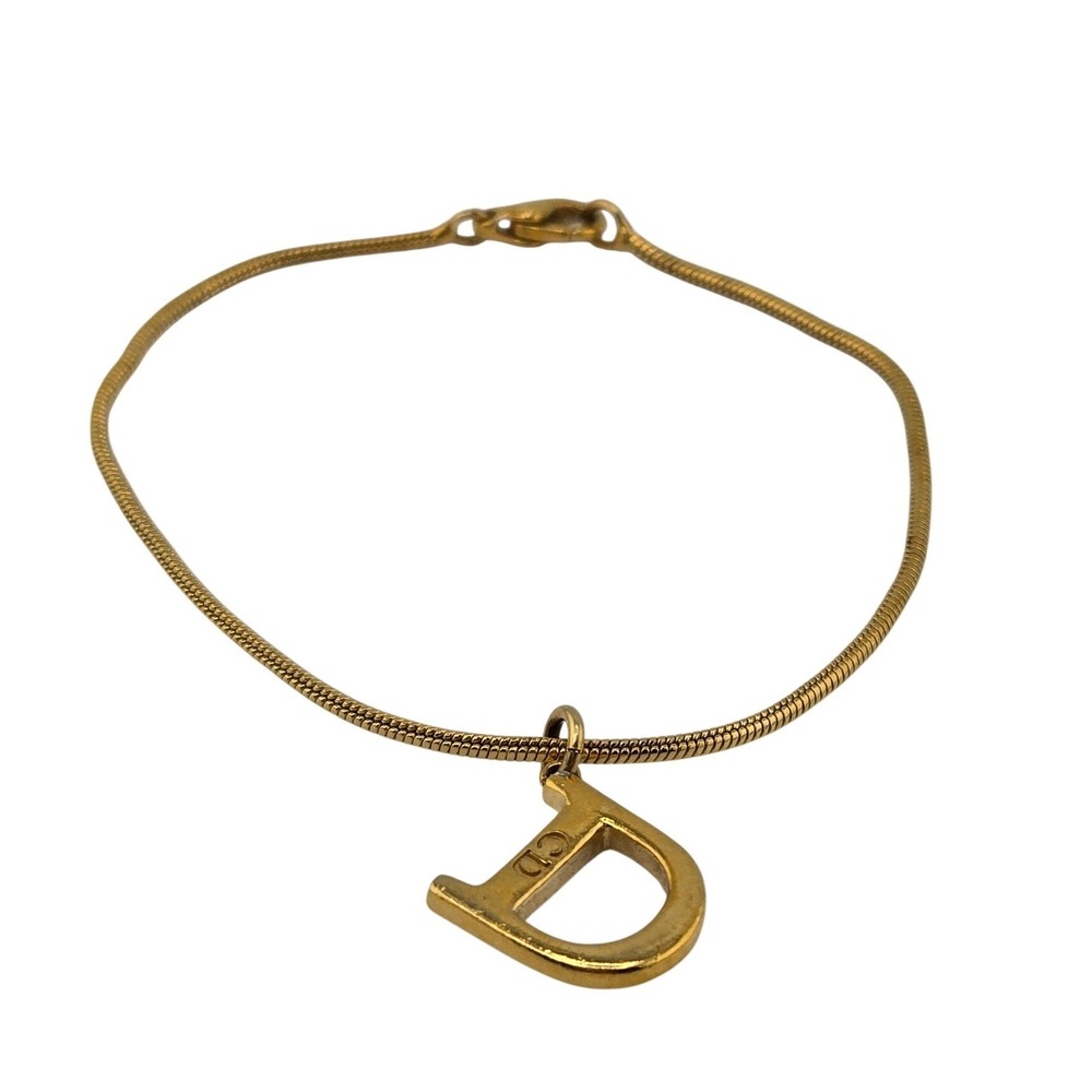 Christian Dior Gold Tone Snake Chain D Logo Charm Bracelet Vintage Women